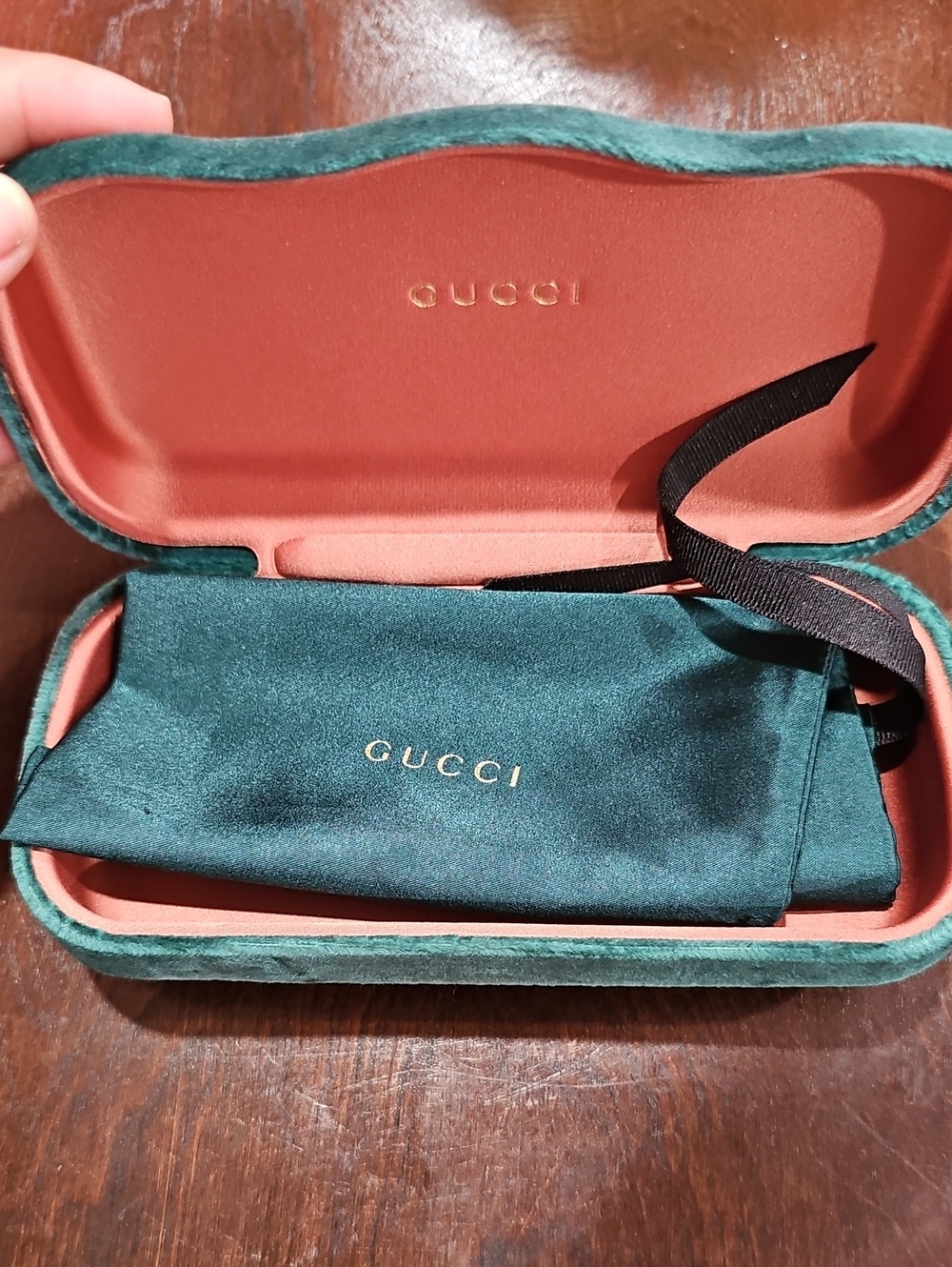 Gucci Velvet Sunglass Case in Teal Exterior and Rose Interior